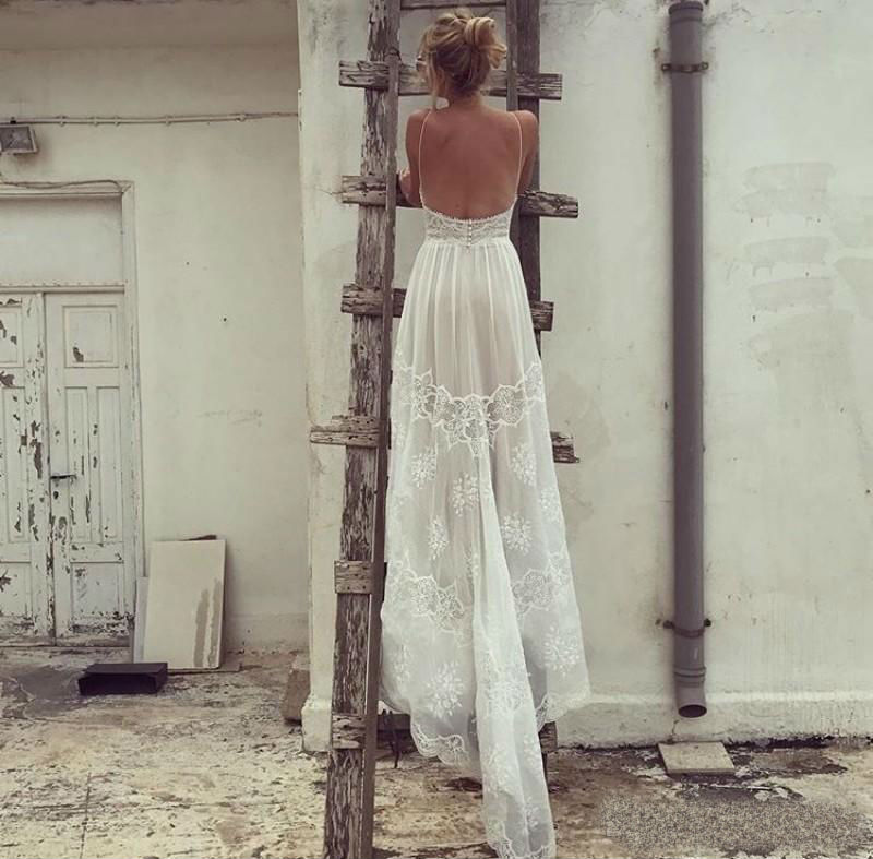 Bohemian Lace Wedding Dresses A Line Sexy Spaghetti Neck Bridal Gowns Boho vestidos de novia Beach Wedding Dress