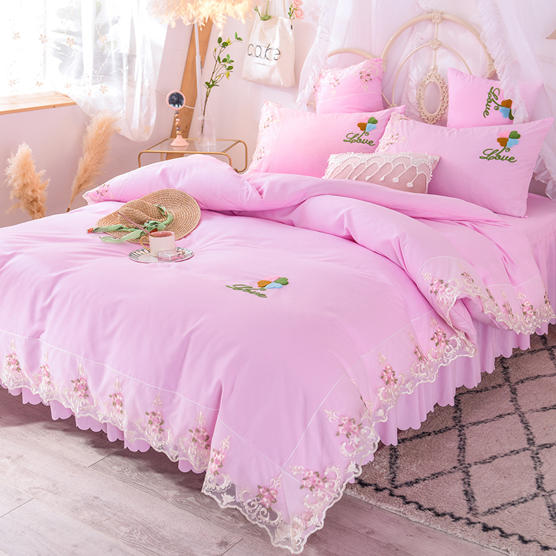 Spring Autumn Bedding 4pcs Cotton Lace Side Embroidery Bed Sheets Quilt Cover Comfortably Breathable Bedding Bag Princess Style, 4pcs c
Spring Autumn Bedding 4pcs Cotton Lace Side Embroidery Bed Sheets Quilt Cover Comfortably Breathable Bedding Bag Princess Style, 4pcs c
