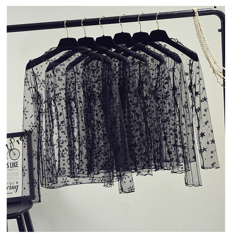 spring Summer Women Lace Blouses Shirt Women tops Sexy mesh Blouses See-through Long Sleeve Black Dot Star Striped Shirt Blouse, Remark colors
spring Summer Women Lace Blouses Shirt Women tops Sexy mesh Blouses See-through Long Sleeve Black Dot Star Striped Shirt Blouse, Remark colors