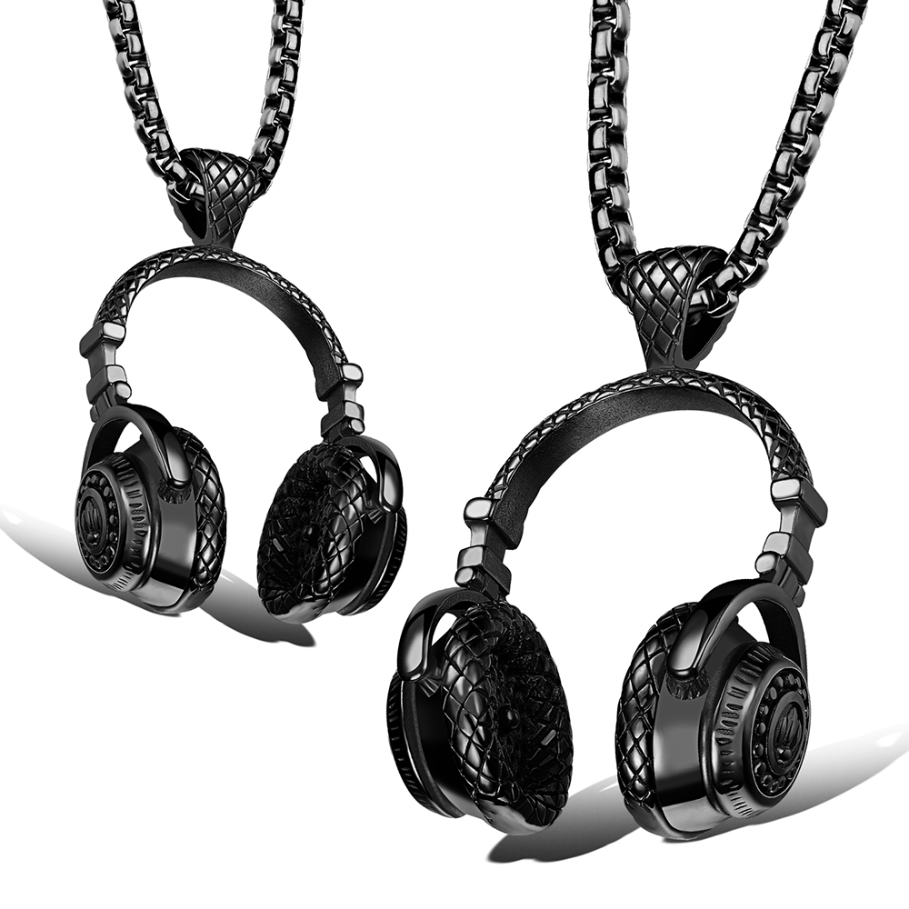 Mens Music Headset Pendant Necklace 316L Stainless Steel 18k Gold Plated Lover Couple Pendant Necklace Jewelry