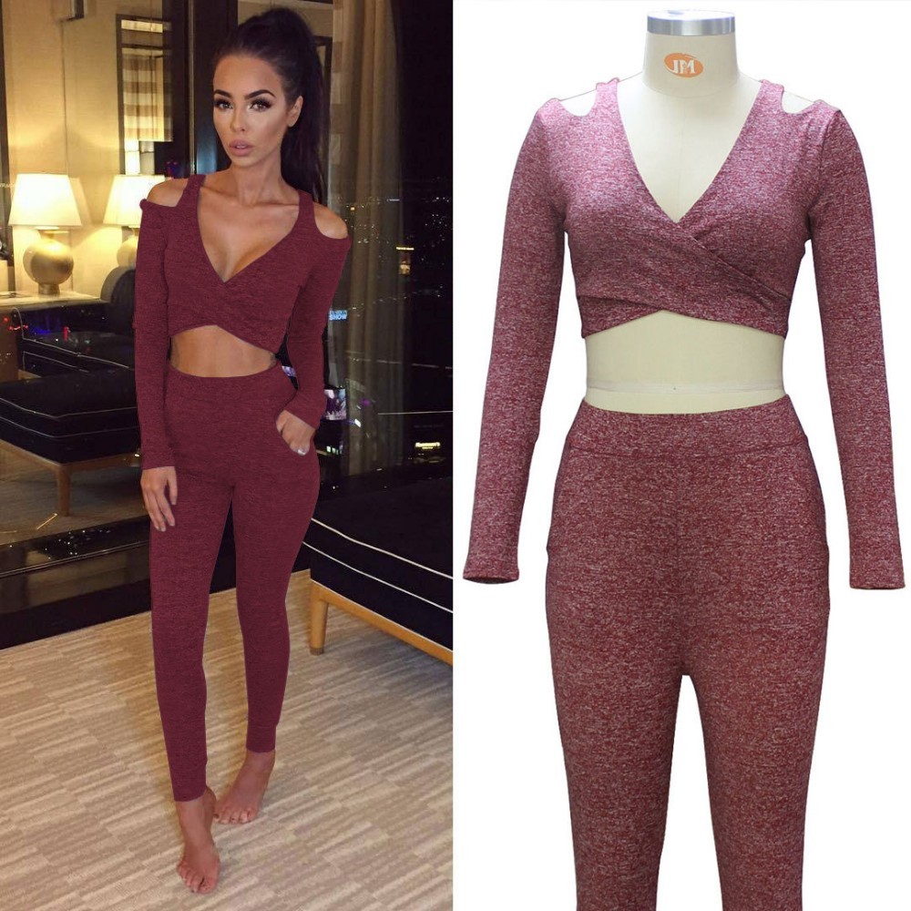 Women Sweaters Knitting suits 2 Pieces Sets Knitted Sweater Tops and long pant tracksuit C18120501