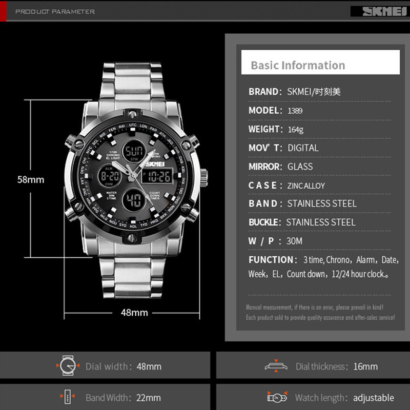 Analog Digital Watches Men Led Full Steel Male Clock Men Military Wristwatch Quartz Sports Watch Reloj Hombre 2018 Skmei Y19051403
