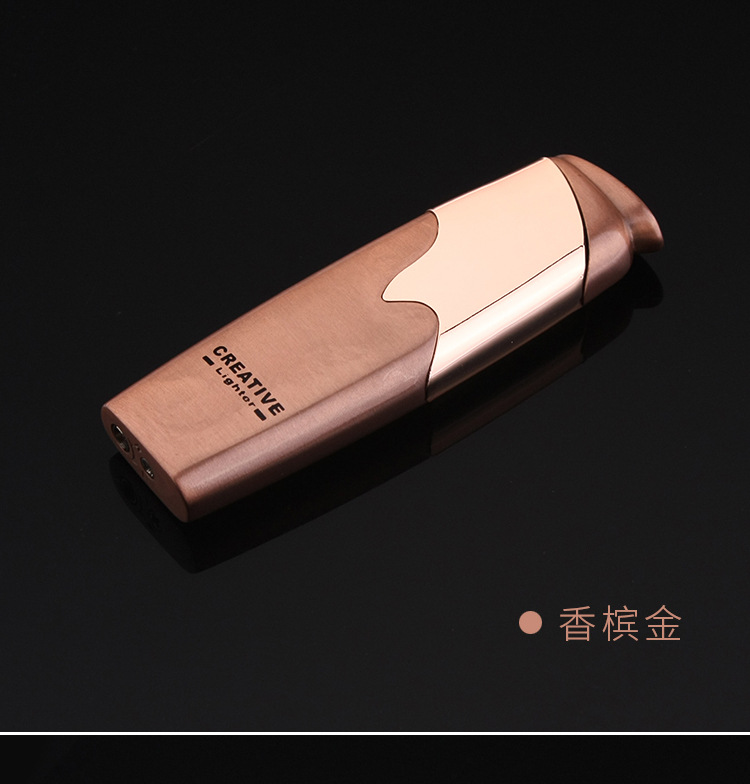 New Arrival Ultra Thin Metal Texture Inflatable Windproof Straight Lighter Blue Flame Creative Personality Jet Torch W260202