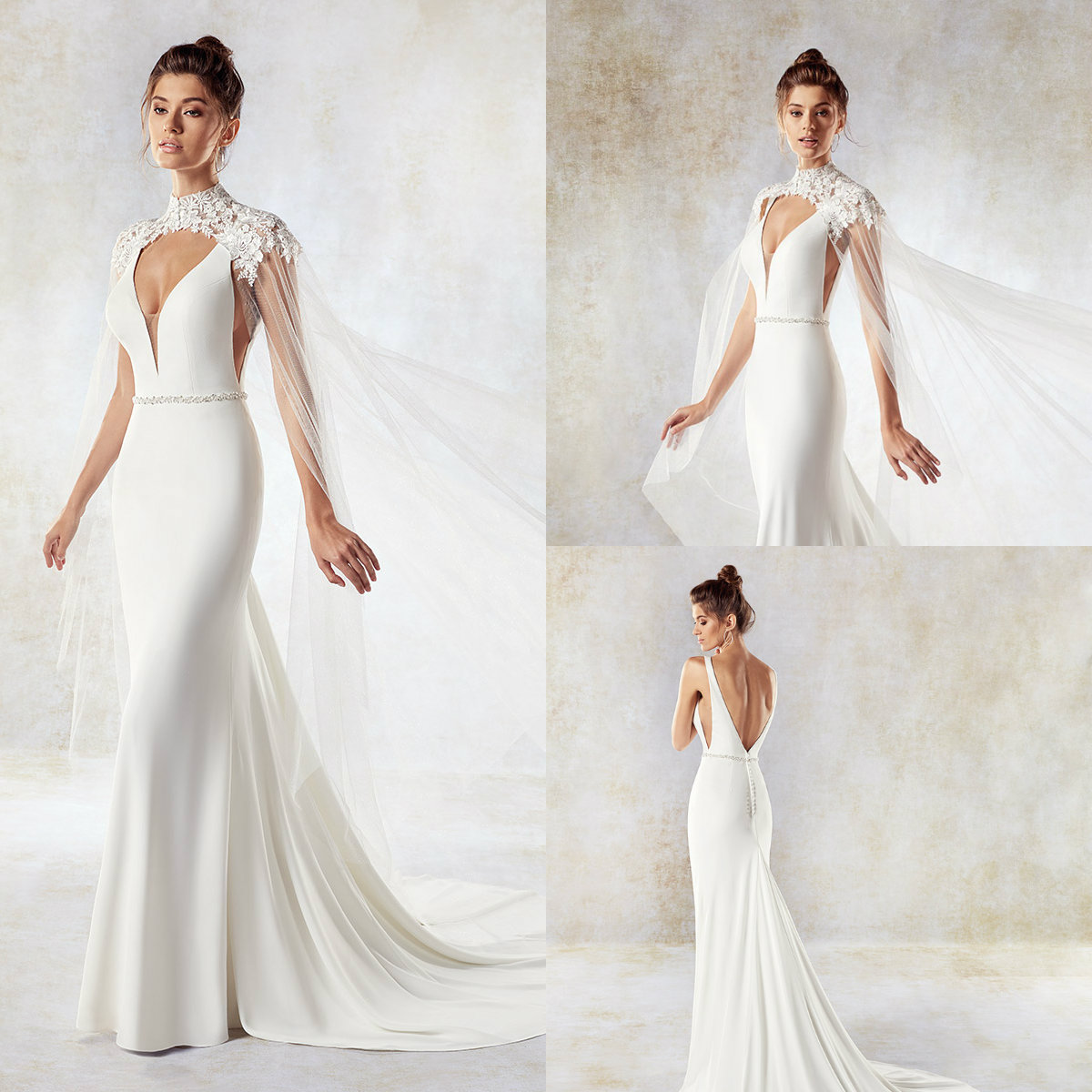 Eddy K Mermaid Wedding Dresses With Wrap 2019 V Neck Crystals Beaded Sash Beach Wedding Dress robe de mariée Backless Bridal Gowns