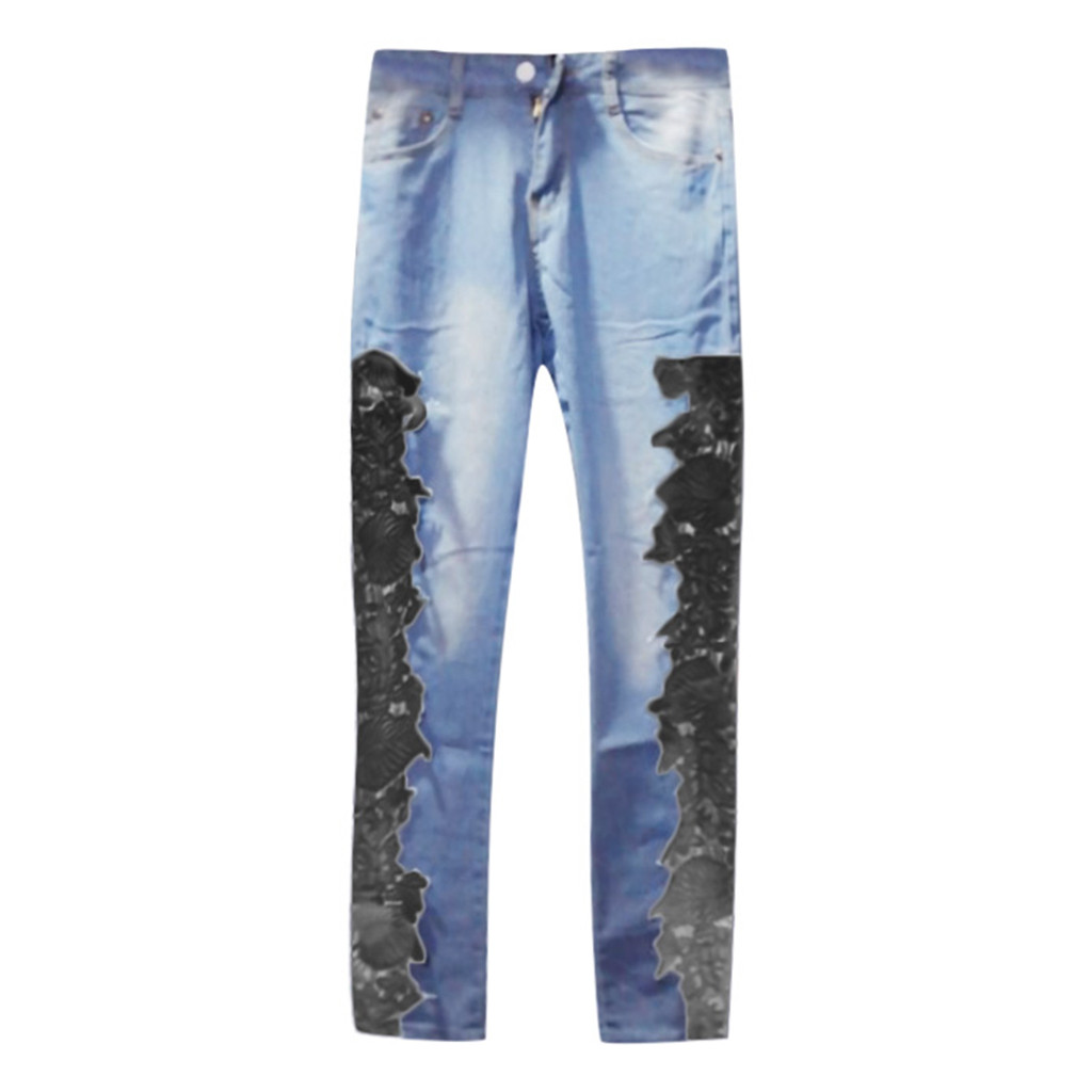 Jeans Woman Ladies Streetwear Sexy Lace Openwork Women Jeans Lace Stitching Sexy 2019 New Shelves Minimalist modis