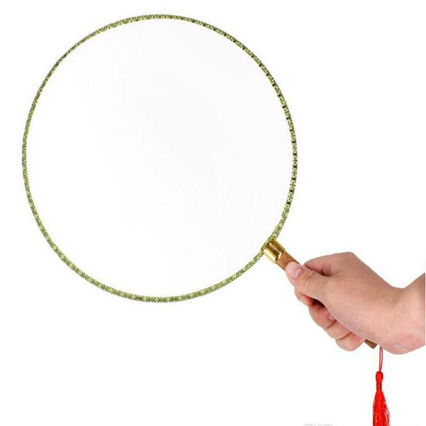 24cm DIY Blank White Silk Hand Fans Student Children Hand Painting Fine Art Programs Chinese Palace Round Fan