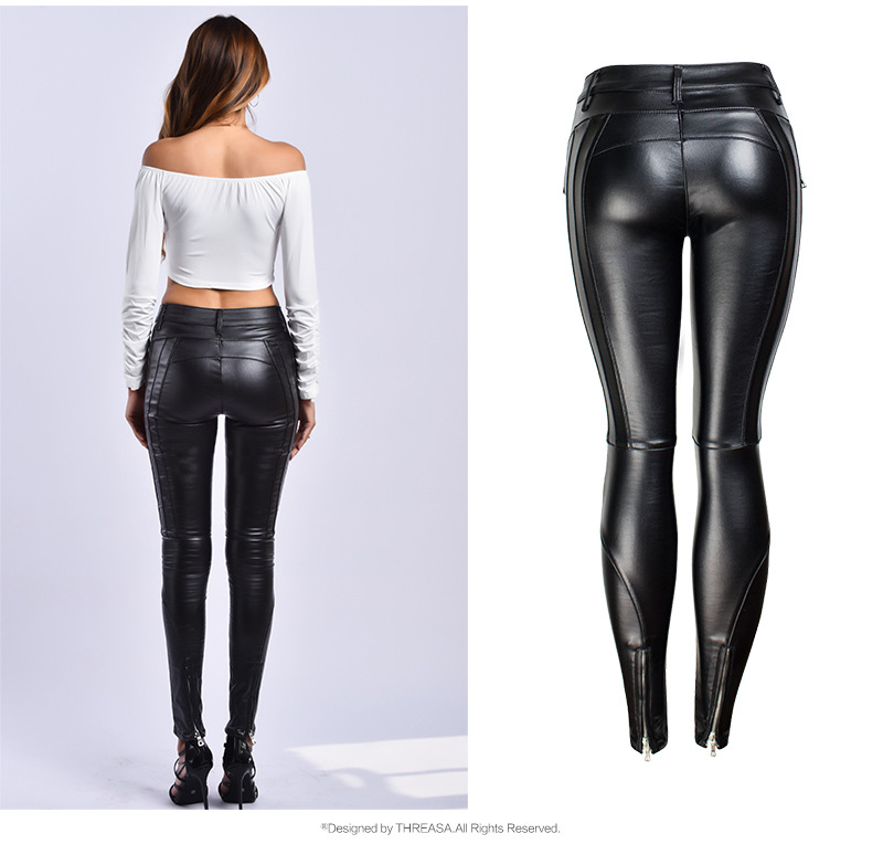 hot sale Winter Plus Size Stretch PU Leather Plush Pants For Women High Waist Joggers Womens Trousers Pencil Skinny Waisted Female Pants
