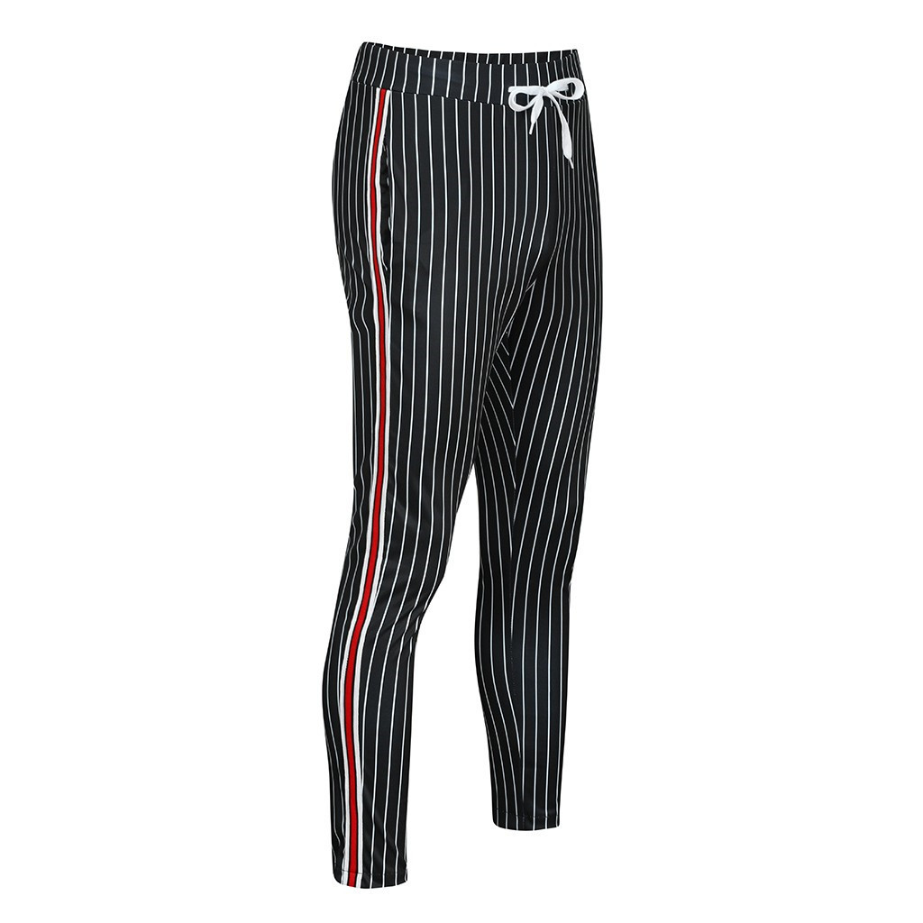Check Trousers For Men men's Sweatpants Joggers Striped Patchwork Casual Drawstring Sweatpant Trouser Long Pants Casual Trousers T200104
