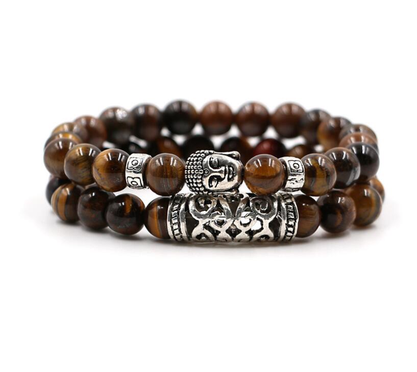 Natural Stone Set Bracelet (2 pieces) 8mm Lava Rock Essential Oil Diffuser Bracelet Charm Men's Couple Bracelet