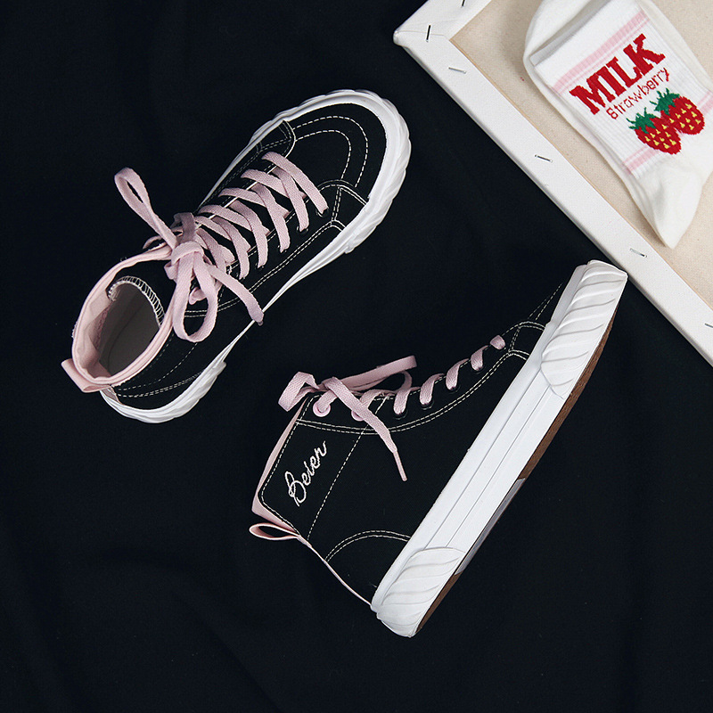 Yul canvas shoes women high help students Korean version of the 2019 spring model baiji Harajuku ulzzang new casual shoes