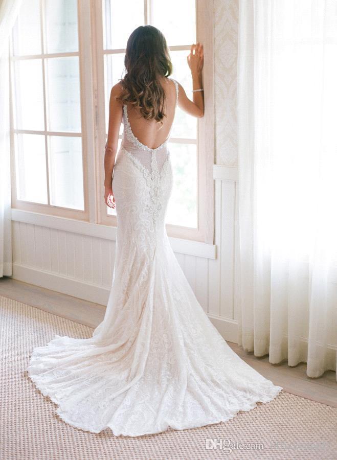Sexy Mermaid Newest Wedding Dress Sweetheart Neck Spaghetti Strap Sleeveless Backless Lace Appliques Bridal Gowns Vestidos De Novia