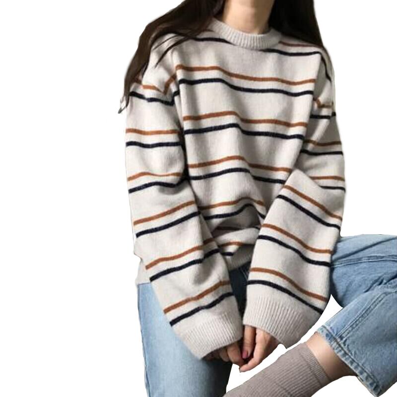 Sweater Female Korean Version of Loose Students Striped Long-sleeved Net Red Lazy Wind Wild Gas Was Thin Women Striped Sweater, Blue
Sweater Female Korean Version of Loose Students Striped Long-sleeved Net Red Lazy Wind Wild Gas Was Thin Women Striped Sweater, Blue