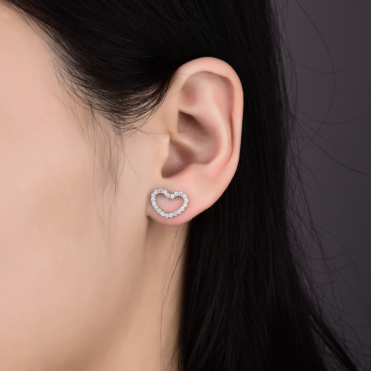 Fashion-925 Sterling Silver Be My Valentine Heart Stud Earrings, Clear CZ Femme Stud-Earrings Jewelry Brincos Fine Jewelry Hollow Heart