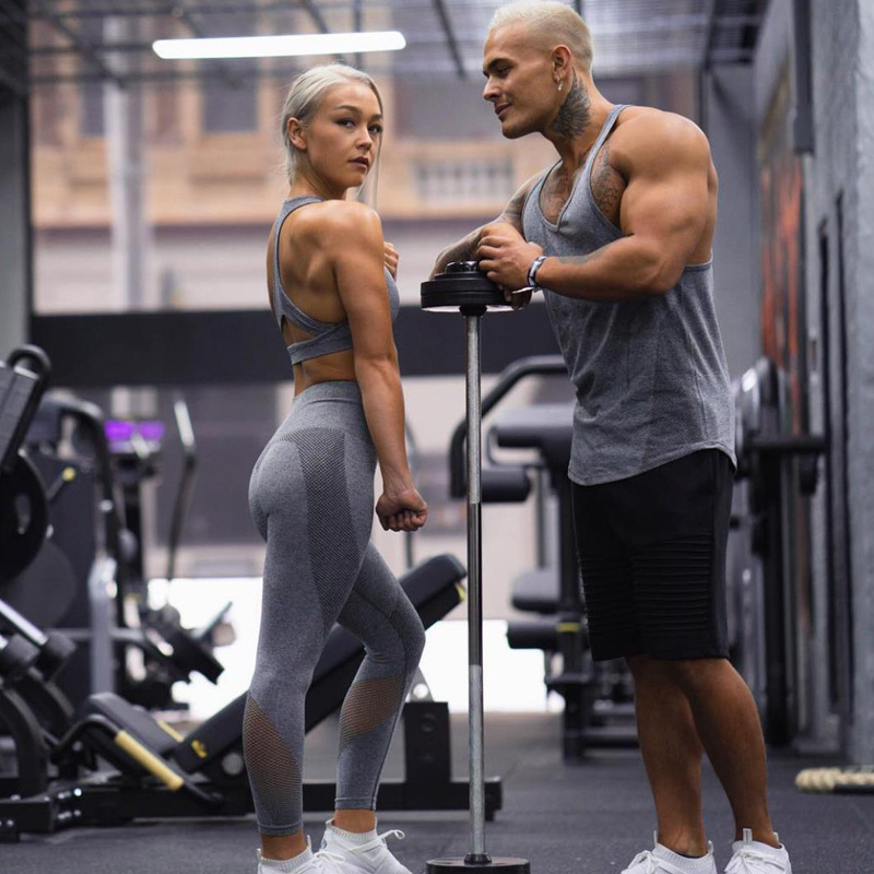 Tracksuits European style headband round neck sleeveless casual fitness hollow breathable yoga sports suit blue gray support mixed batch