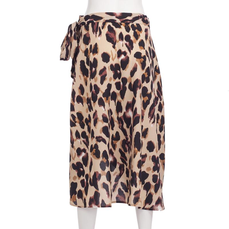 Maoxzon New Womens Sexy Leopard Print Long Skirts For Ladies Spring Summer High Waist Split Chiffon Maxi Skirts Bandage Skirt