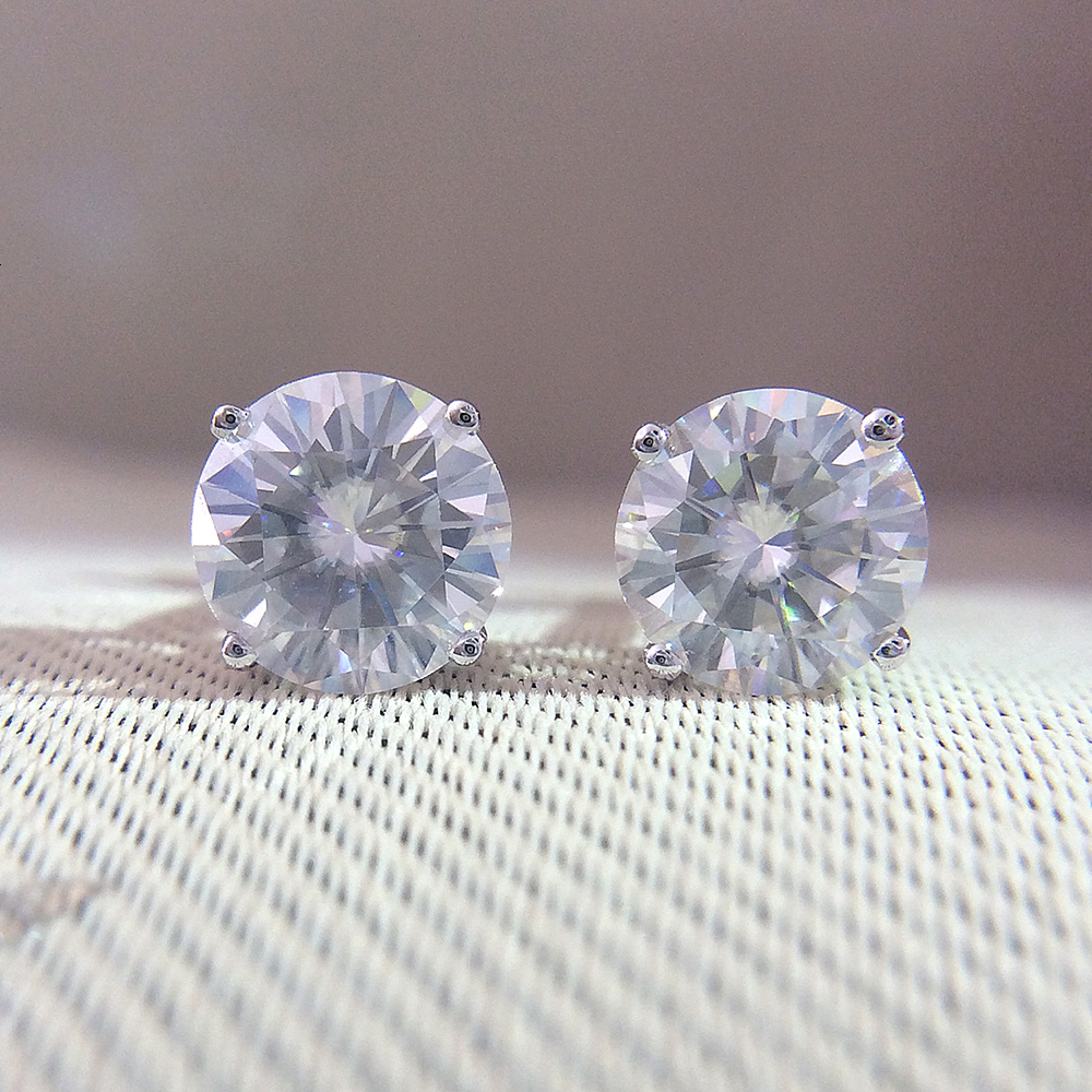 Genuine 14K 585 White Gold Screw Back DF Color 2ctw Test Positive Round Cut Moissanite Diamond Earrings For Women CJ191203