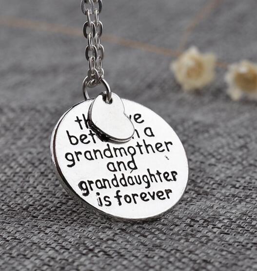 Fashion-e Circular Carving Alphabet Letter Heart Silver Necklace for Women Men Grandmother Granddaughter Pendant Chain Necklace Jewelry Gift