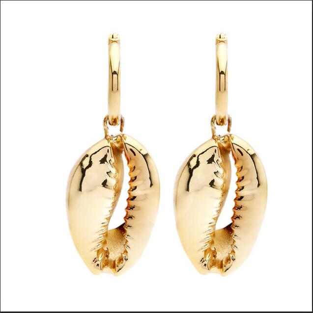 Shell earrings simple pendant natural alloy shell long section fashion creative female jewelry national wind elegant gift beach party golden