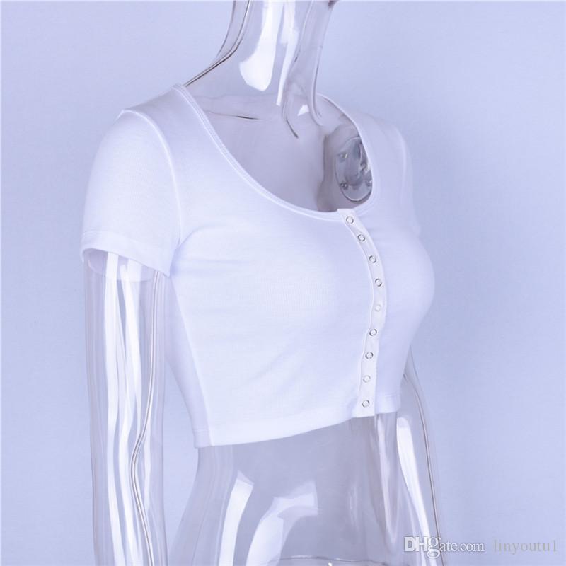 2020 Moda Sexy Mulheres de Manga Curta Top Colheita Botão Colete Halter Casual Branco Tops Camisa Blusa Curta