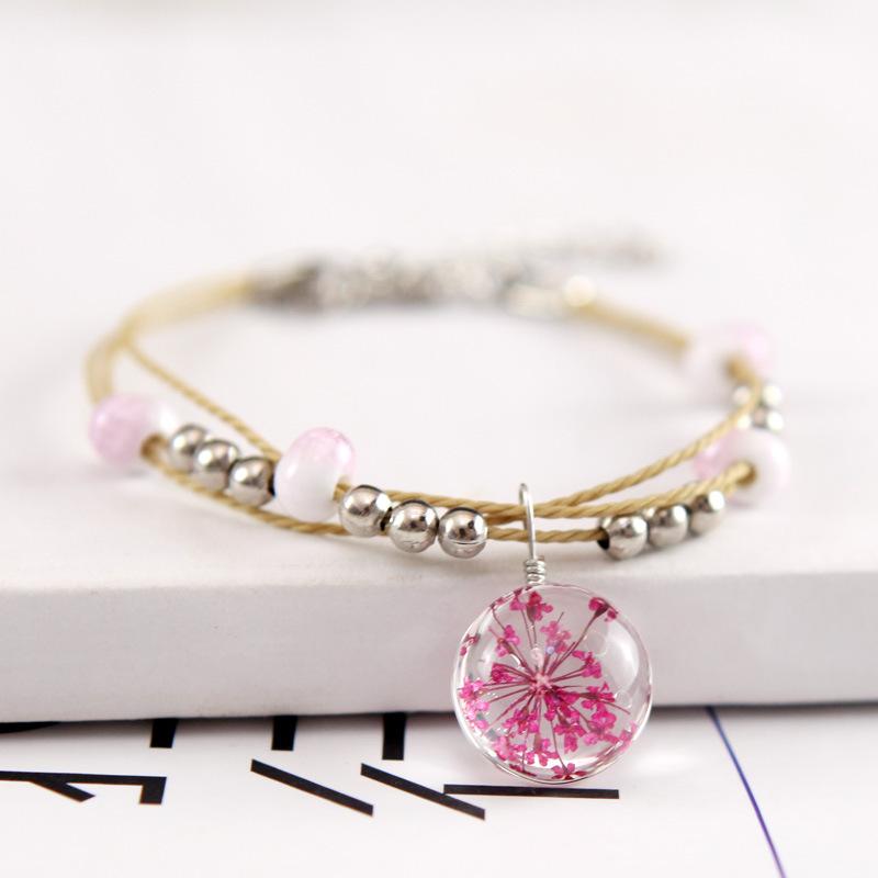 Bracelet of dried flower plant specimens of Chinese wind system, glass ball, dandelion, starry lady and lover's Bracelet 24pcs/lot