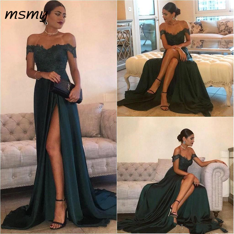 Dark Green 2019 Sexy Evening Dresses A Line Off Shoulder Lace Appliques High Side Split Elegant Long Prom Dress Formal Gown, Beige
Dark Green 2019 Sexy Evening Dresses A Line Off Shoulder Lace Appliques High Side Split Elegant Long Prom Dress Formal Gown, Beige