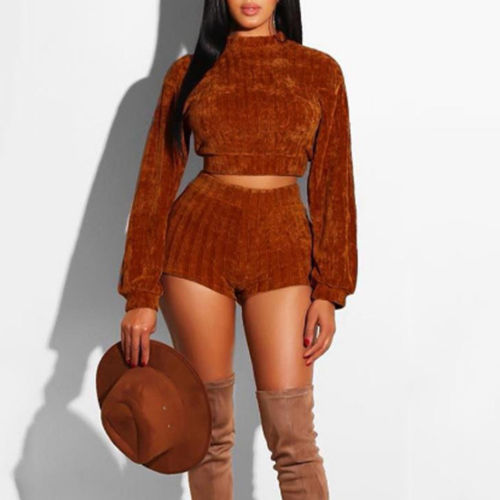 Two Piece Set Women Clothes Autumn Winter Outfits Long Sleeve Knit Sweater Tops+Bodycon Shorts Suit Sexy Matching Sets от DHgate WW