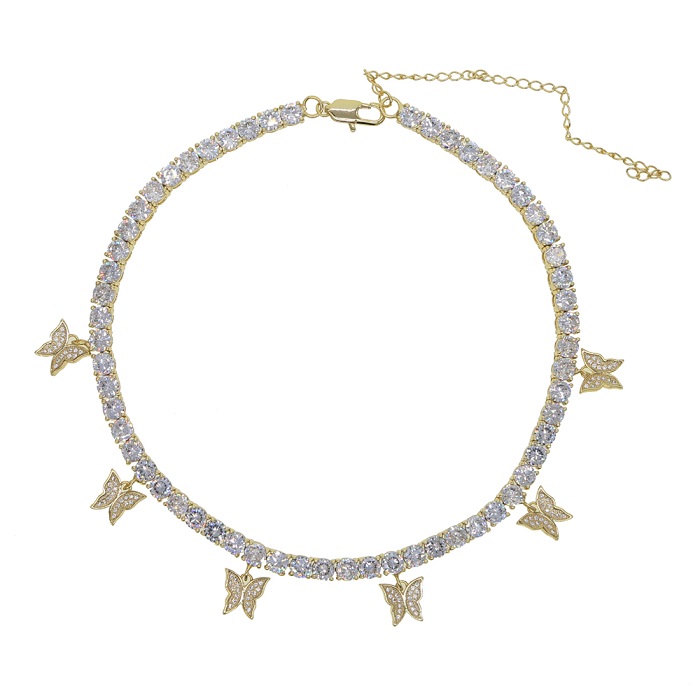iced out bling hip hop women jewelry Heart arrow cz tennis chain with cz butterfly charm 32+10cm choker necklaces