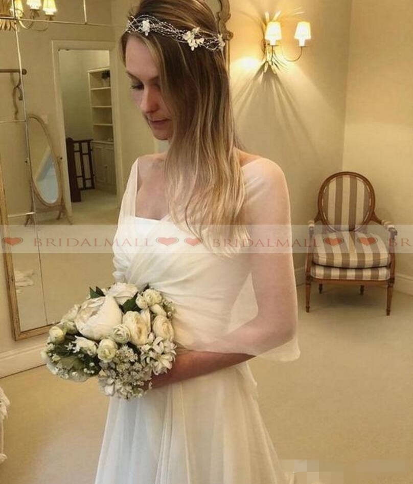 Elegant A Line Dresses With Wraps Chiffon Sweep Train Ruffles Ruched Pleats Simple Custom Made Plus Size Garden Country Wedding Gown