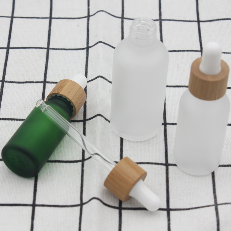 Frost Clear Glass Dropper Bottle 15ml 20 30ml with Bamboo Lid Cap Essential Oil Bottles Frosted Green