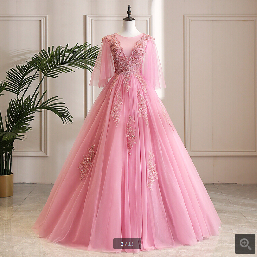 2019 real picture pink lace appliques ball gown prom dress scoop neckline beaded crystals modest sweet 16 prom party dresses, Gray
2019 real picture pink lace appliques ball gown prom dress scoop neckline beaded crystals modest sweet 16 prom party dresses, Gray