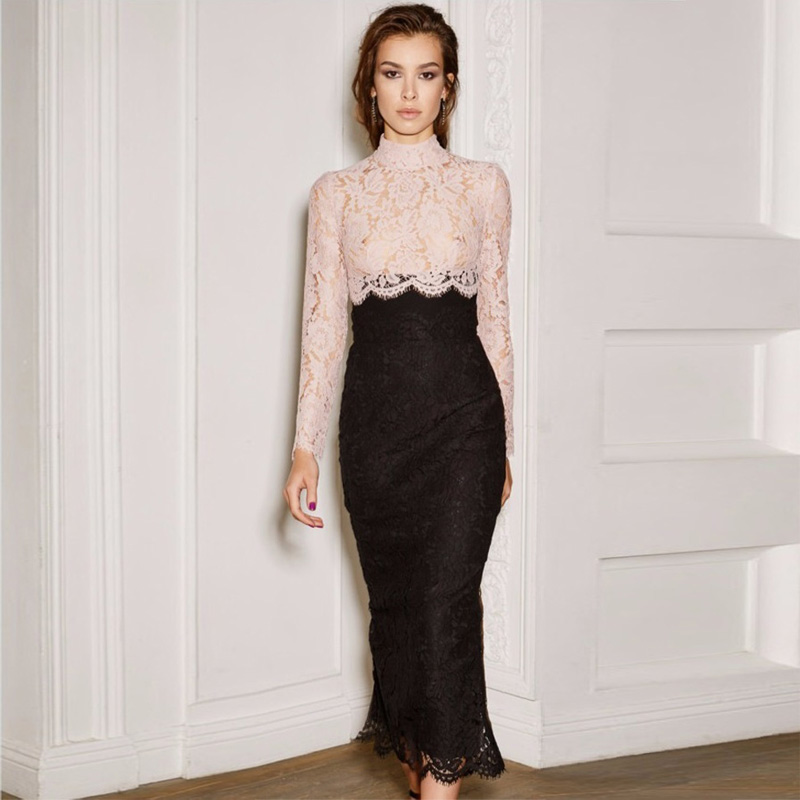 Elegant Long Sleeve Pink And Black Lace Dress 2018 High Quality Turtleneck Bodycon Celebrity Prom Party Dress Vestiso Wholesale, Multi
Elegant Long Sleeve Pink And Black Lace Dress 2018 High Quality Turtleneck Bodycon Celebrity Prom Party Dress Vestiso Wholesale, Multi
