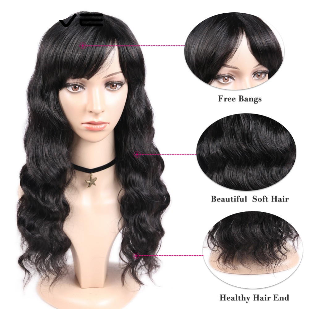 Ishow Hair Loose Deep Straight Human Hair Wigs with Bangs Peruvian Curly None Lace Wigs Indian Hair Malaysian Body Wave