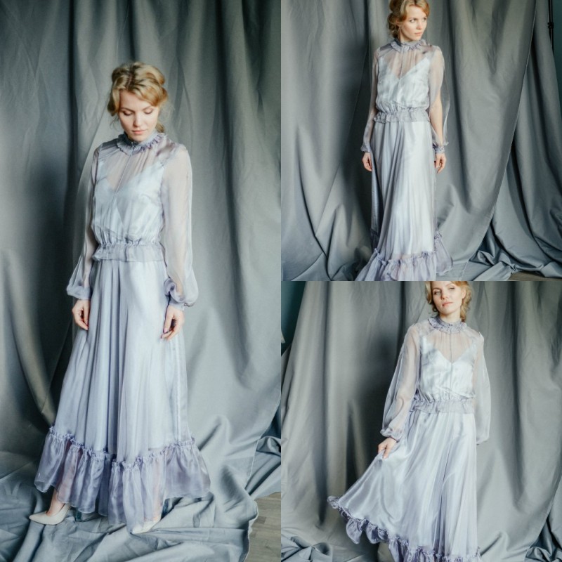 Fairy Long Sleeves Prom Dresses Illusion Bodice Ankle Length Evening Gowns Plus Size Formal Party Dress Princess Vestido De Festa