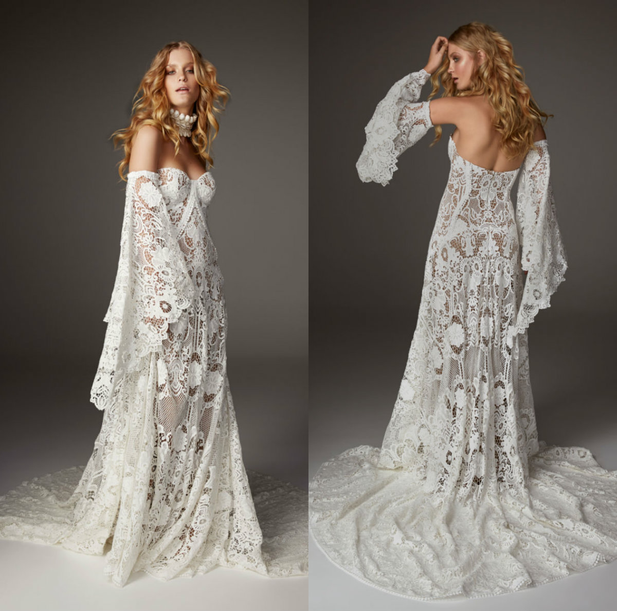 2019 Classic Mermaid Wedding Dresses Sweetheart Lace Appliques Sweep Train Bohemian Wedding Dress Custom abiti da sposa Detachable Sleeves