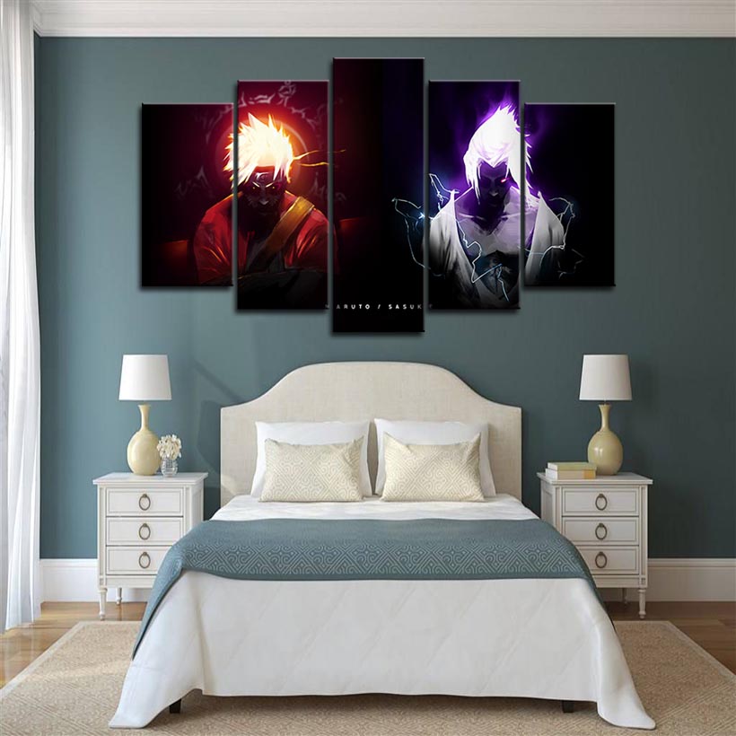 Framed 5pcs Japanese Anime Naruto And Sasuke Wall Art HD Print Canvas Painting Fashion Hanging Pictures Bedroom Decor