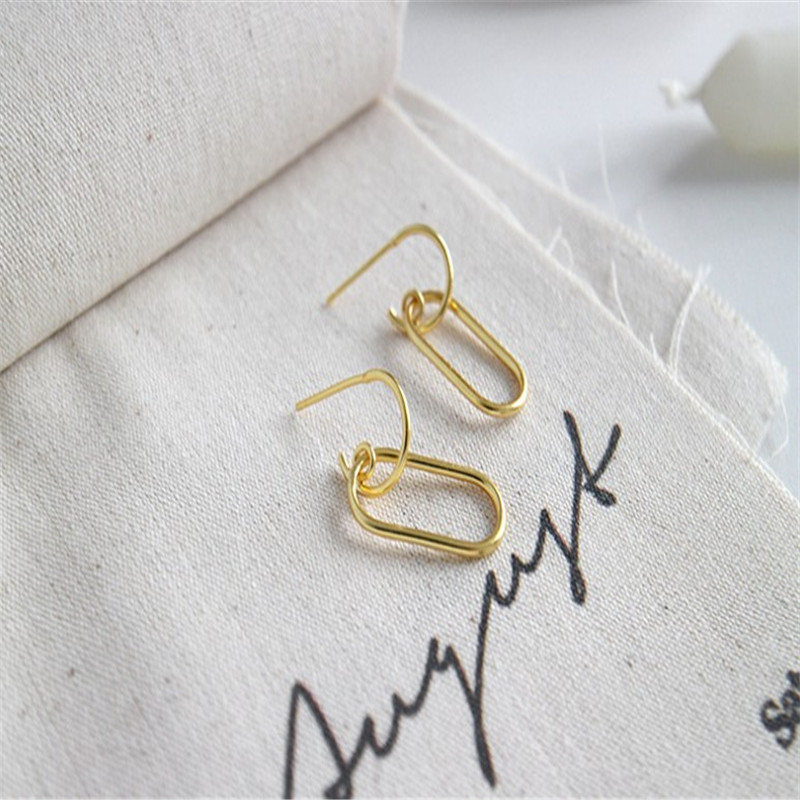 New White Gold /18K Gold Color Simple Style Geometric Oval Dangle Earrings For Women Authentic 925 Sterling Silver Drop Earring