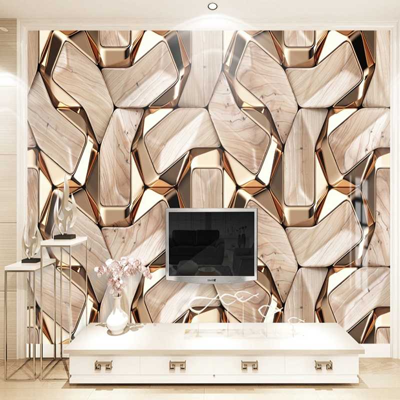 Self-Adhesive Mural Wallpaper Modern 3D Abstract Geometry Gold Metal Pattern Photo Wall Paper Living Room KTV Waterproof Canvas
