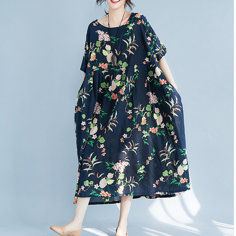 Johnature 2020 New Summer Casual Women Dresses O-neck Pockets Floral Print Short Sleeve Vintage Loose Korean Female Dresses, Navy blue
Johnature 2020 New Summer Casual Women Dresses O-neck Pockets Floral Print Short Sleeve Vintage Loose Korean Female Dresses, Navy blue