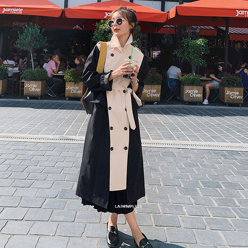 2020 New Spring autumn double-breasted color block patchwork windbreaker long coat women' medium and long trench korean trend, Black
2020 New Spring autumn double-breasted color block patchwork windbreaker long coat women' medium and long trench korean trend, Black