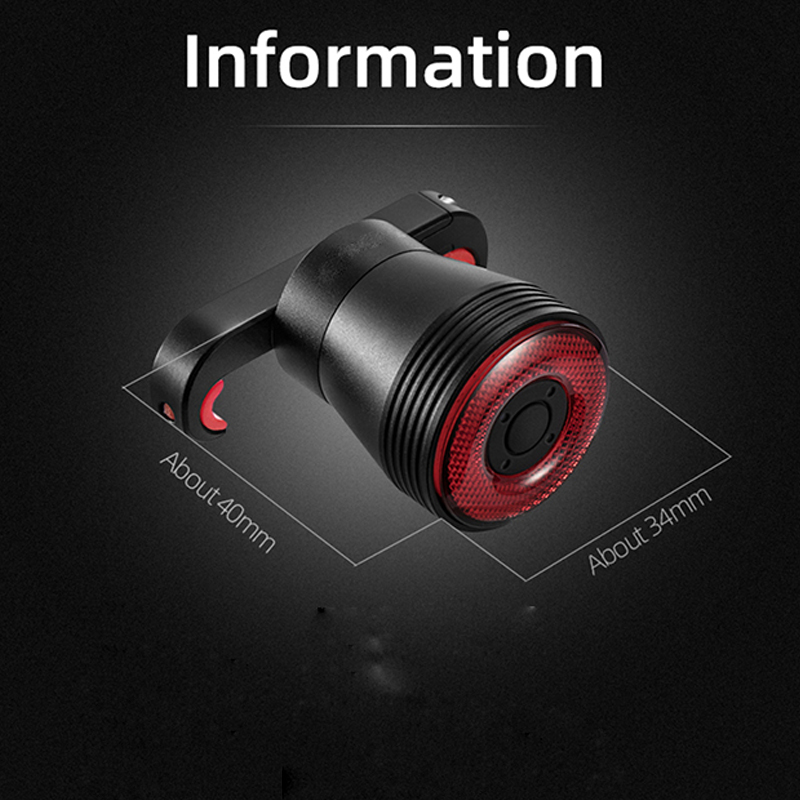 Flashing Red Back LED Cycling Safety Warning Taillight Bicycle Smart Auto Brake Sensing Light 3 Light Mode Options