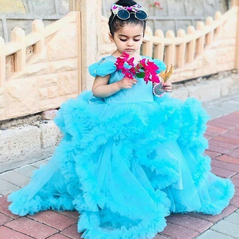 princess a line flower girl dresses tiered ruffles pageant gowns kids lovely party celerity dress