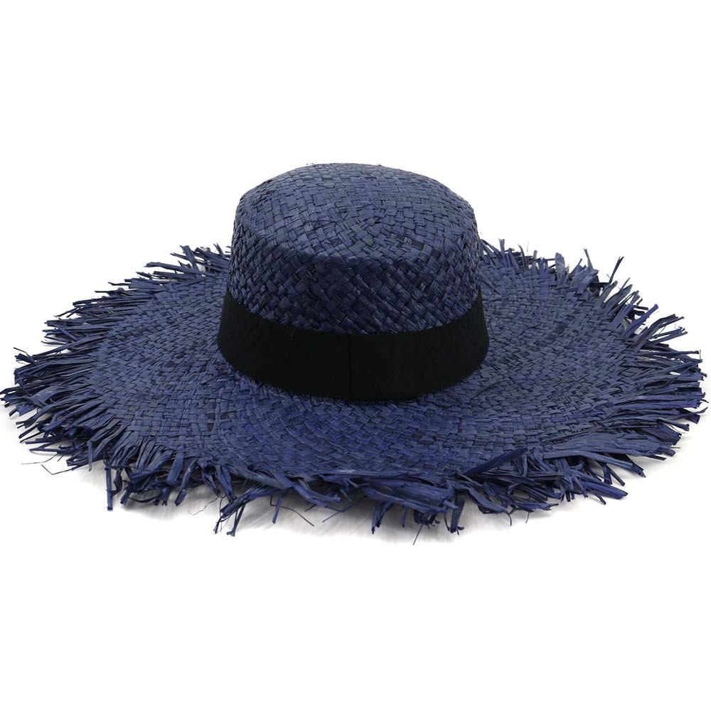 Female HandKnitted Sun Protection Visor Lafite Straw Hat Big Brim Ladies Women Beach Cap Sun Hat with Untrimmed Edges