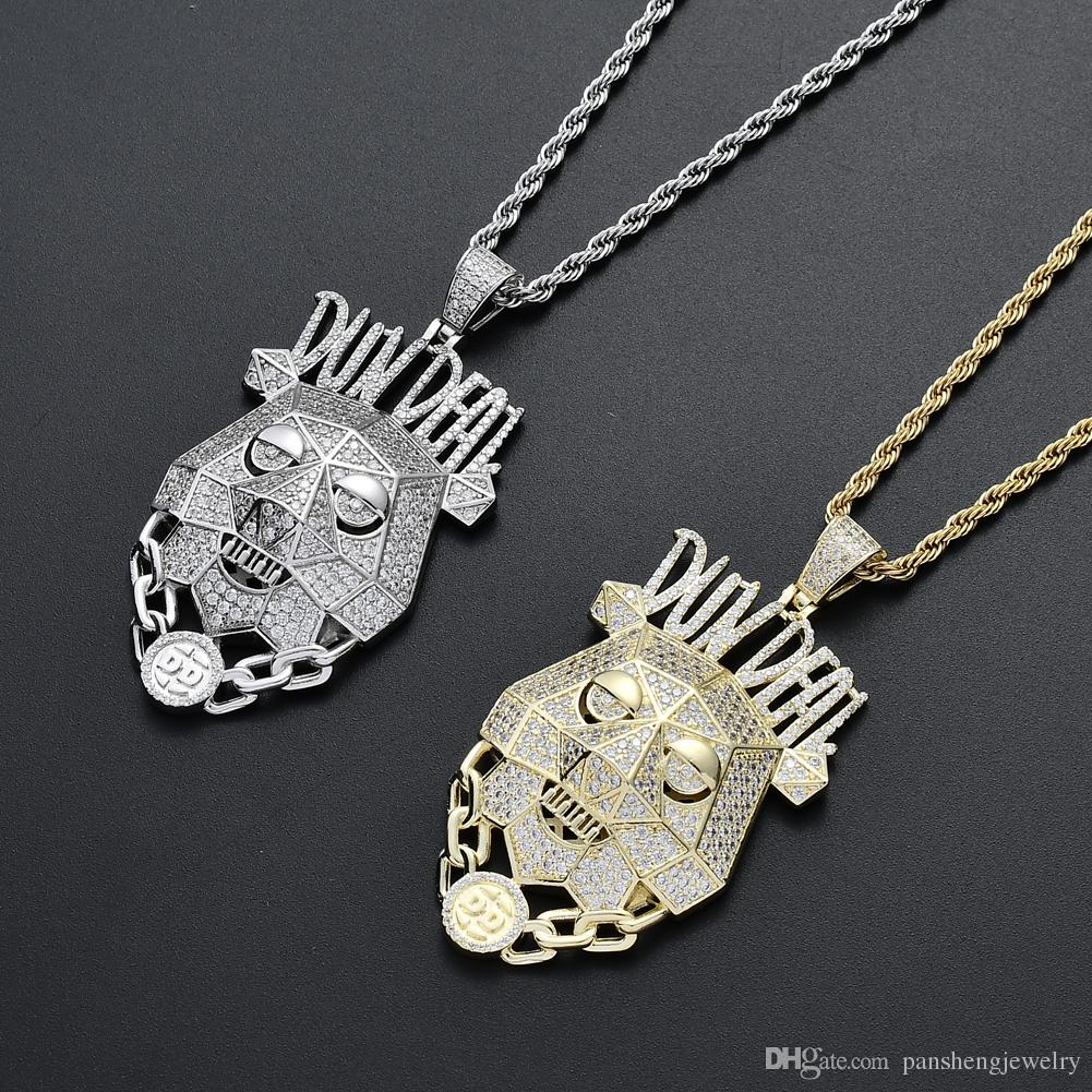 Wholesale-Men's Iced Brass CZ Animal Head Pendants Hip Hop Jewelry CN118