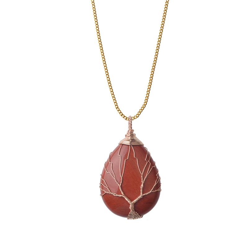 Tree of Life Wire Wrap Water Drop Necklace Pendant Natural Gem Stone DIY Jewelry Making