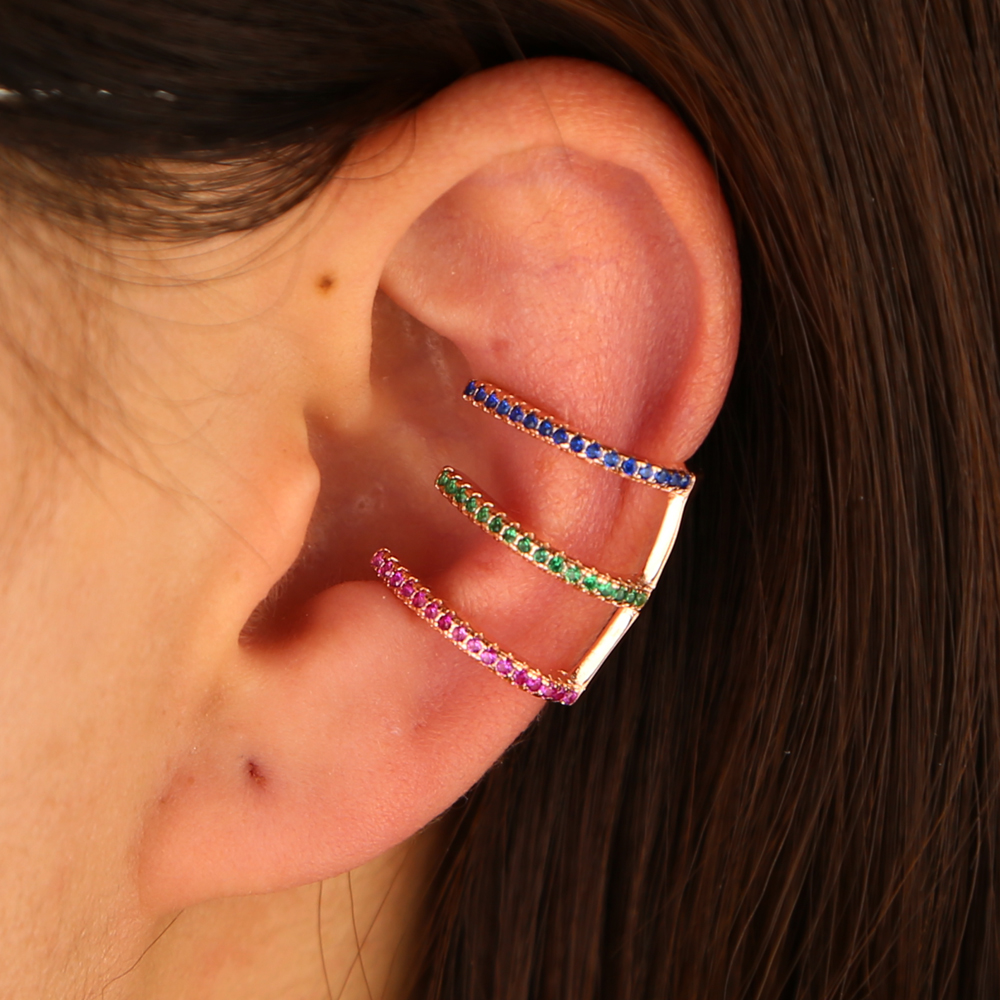 rose gold plated 3 colors cz circle clip on earrings fashion women chic jewelry no piercing ear cuff