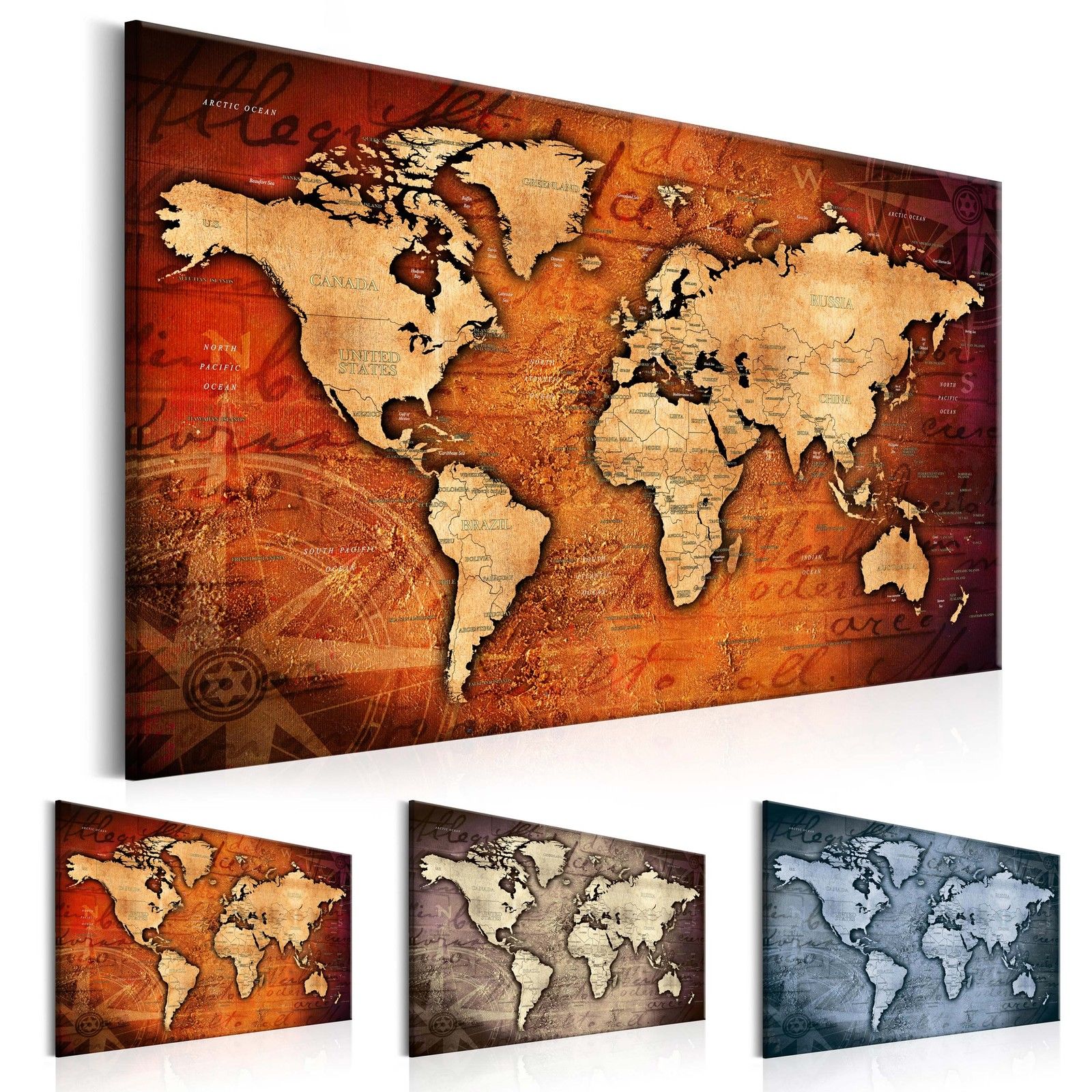 1 Panel Large HD Printed Canvas Print Painting Retro World Map Home Decoration Wall Pictures for Living Room Wall Art on Canvas(Multicolor)N