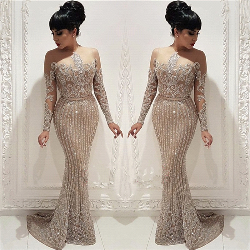 Sparkling Long Sleeves Mermaid Evening Dresses Crew Neck Sequins Lace Sweep Train Formal Party Arabic Prom Dresses BC0635, Dark red
Sparkling Long Sleeves Mermaid Evening Dresses Crew Neck Sequins Lace Sweep Train Formal Party Arabic Prom Dresses BC0635, Dark red