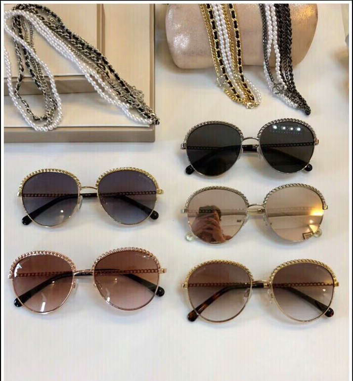 Wholesale-Wholesale 2184 Gold Grey Shaded Sunglasses Chain Necklace Sun Glasses Women Fashion designer sunglasses gafas New with box