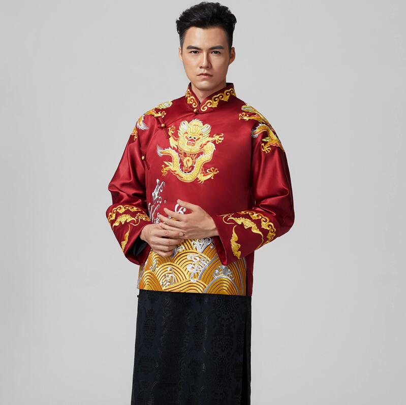 Oriental Element male Tang Suit Chinese wedding Robe bridegroom Chinese traditional Wedding costume the groom Gown Jacket + Robe