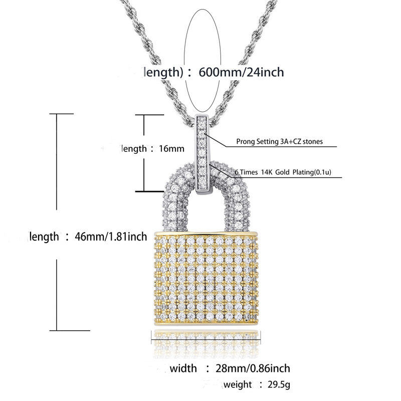 Hip Hop Shining Rap Lock Pendant Necklace 18k Real Gold/Platinum Plated Full Zircon Necklace Jewelry